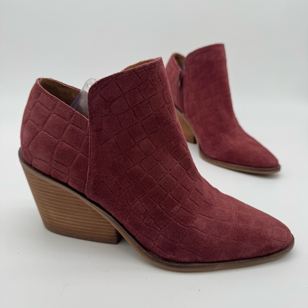 New Lucky Brand Saucie Red Suede Leather Ankle Bootie Size 10 M
